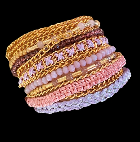 Mix de Pulseiras Dourada com Tons Lilás