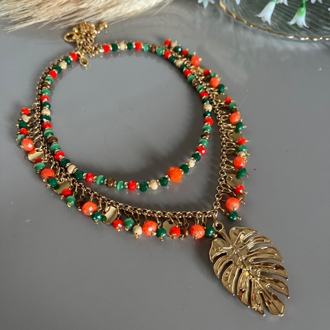 conj dois colares Bella cristais laranjac verde