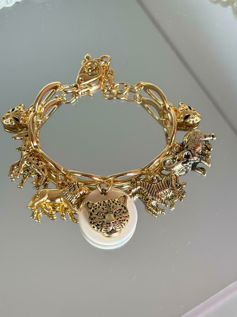 Pulseira animal print tigre marfim verniz italiano