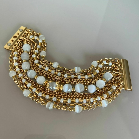 Pulseira Jade Olho de Gato com Dourado