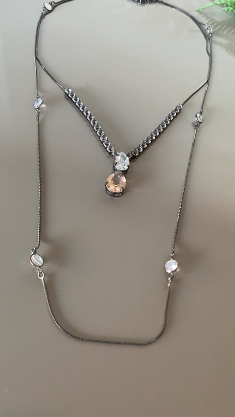 conjunto colares grafite com pedras duas cores