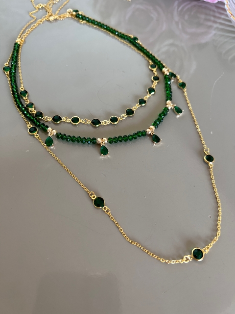 trio de colares verde cristais v3