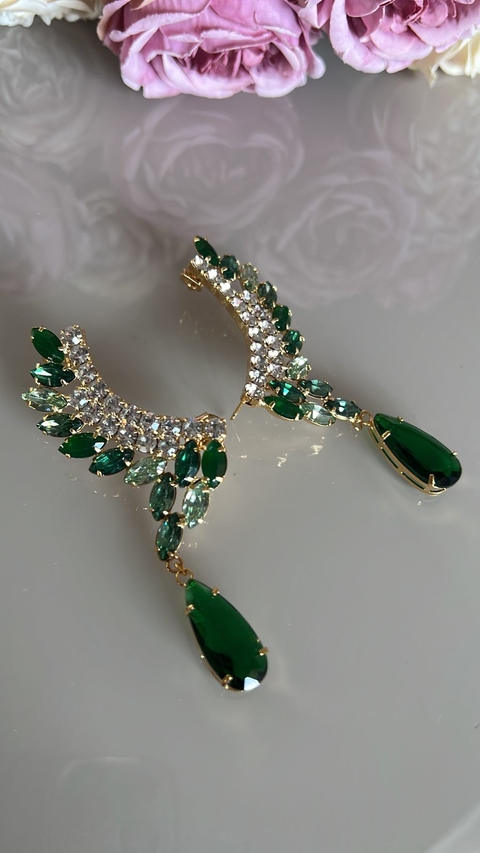 Brinco Sasha Ear Cuff Navetes Tons Verde com Zircônia