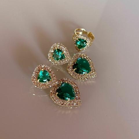 Conjunto anel e brinco turquesa brilhoso - comprar online
