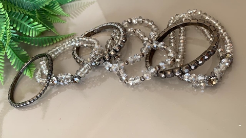 Black conjunto pulseiras com pedras grafites e cristais