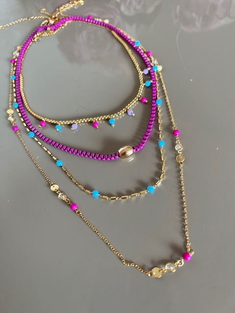 conjunto quatro colares v3 pink, lavanda e azul