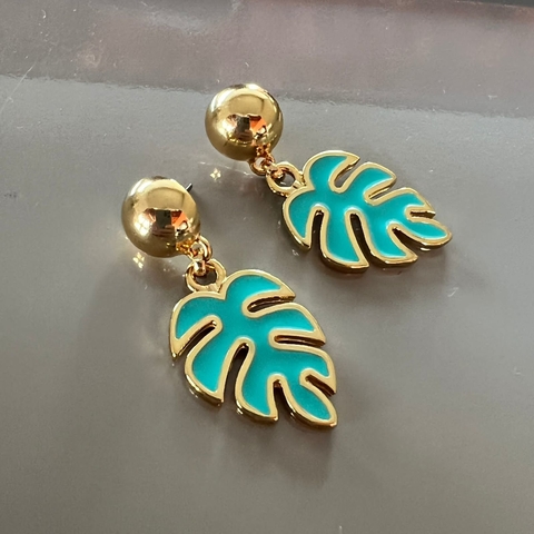 Brinco Jardins Folha Turquesa