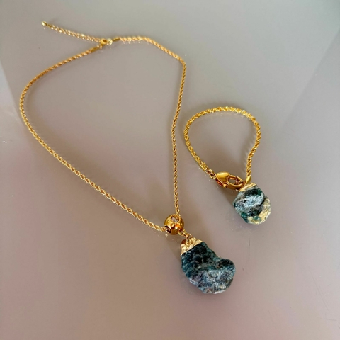 Conjunto colar e pulseira pedra natural