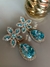 Brinco Festa Flor Azul Turquesa com Strass