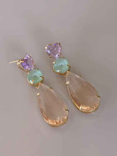 Brinco dourado Alice festa tons candy em zircônia e pedras - comprar online