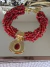 Colar sete voltas maxicolar dourado verniz italiano Jade pedras naturais, cascalho e cristais vermelhos - Bia Pimenta acessorios 