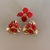 Conjunto Brinco e anel diferentes Orquídea vermelho com dourado