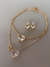 Conjunto dourado coração cristal e zircônia brinco e dois colares - comprar online