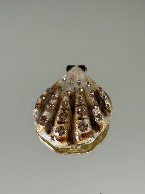 Broche dourado concha com detalhe strass