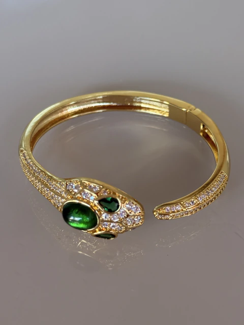 Bracelete dourado cobra com zircônia animal print cobra