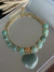 Colar dourado Jade dourado verniz italiano pedras naturais Quartzo verde Maxi colar duplo coração grande quartzo verde