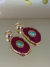 Brinco Jade dourado verniz italiano com geodo de Ágata pink detalhe pedra turquesa