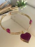 Colar Jade dourado verniz italiano aro com pedra natural Agata pink coração de pedra