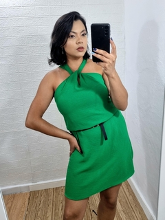 Vestido Feminino Curto Verão Duna Crepe Alça Cruzada