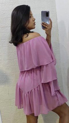 Vestido Macaquinho Feminino Curto Soltinho Chiffon Ombro a Ombro Diana - Dama K