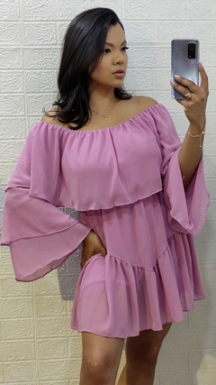 Vestido Macaquinho Feminino Curto Soltinho Chiffon Ombro a Ombro Diana na internet