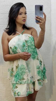Vestido Feminino Curto Soltinho Babado Chiffon Floral Bella