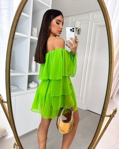 Vestido Macaquinho Feminino Curto Soltinho Chiffon Ombro a Ombro Diana - comprar online