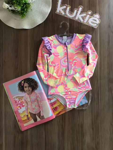 Maiô Infantil em Malha com Proteção UV50+ Abacaxi Neon Kukiê 78493