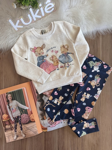 Conjunto Infantil Blusão Bichinhos Costurando e Legging Térmica Marinho Estampada Kukiê 79677 - comprar online