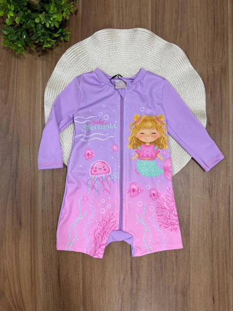 Macacão Infantil em Malha com Proteção Solar Lilás Sereia Fundo do Mar Kukiê 84166 - comprar online
