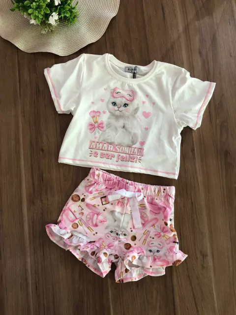 Pijama Infantil Gatinho Branco Kukiê 75067
