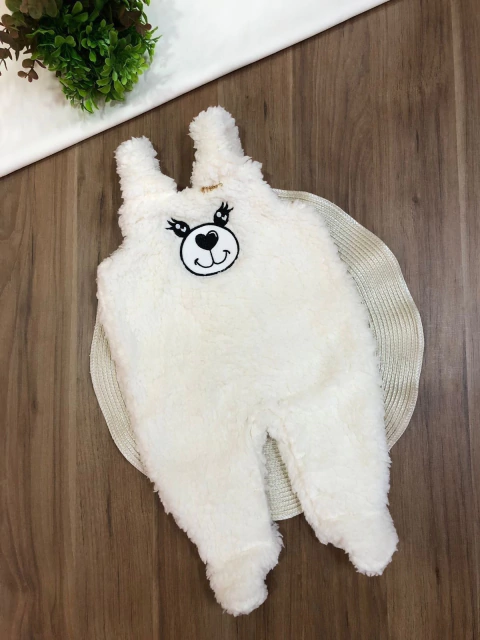 Macacão Off White Estampa Bordado De Urso Momi