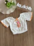 Conjunto Infantil Blusa Abacaxi e Short em Linho Bordado Bege e Laranja Kukiê 84482 - Clube Melina