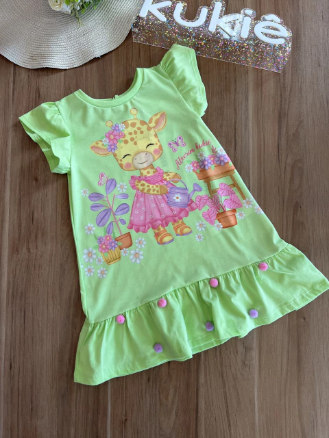 Vestido Infantil em Malha Girafa Verde Claro Kukiê 88900 - comprar online