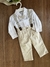 Conjunto Social Infantil Body Camisa Branco e Calça Palha com Suspensório e Gravata Leley Kids 1065