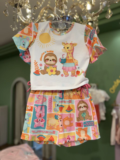 Conjunto Infantil Blusa Boxy e Short Animais Coloridos Kukiê 88890 - comprar online