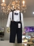 Conjunto Social Infantil Body Camisa Branca Calça em Sarja Azul com Suspensório e Gravata Leley Kids 1038A