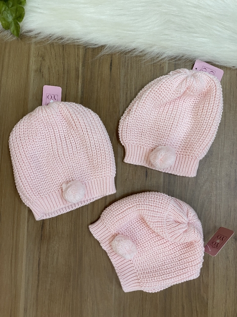 Touca Infantil Yoyo Rosa de Tricô 24136
