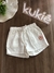 Short Infantil em Sarja com Elastano Off White com Flor Bordada Kukiê 77014