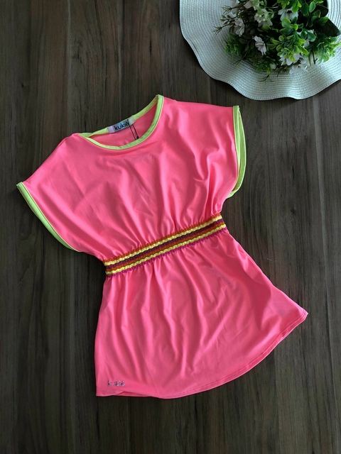 Saída de Praia Infantil em Malha com Proteção UV50+ Rosa Neon Kukiê 74750