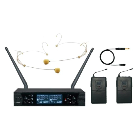 Sistema inalambrico microfonos vincha UHF MU-626 Ross con Estuche