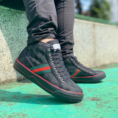 Tênis Gucci Monogram Black 1977 Cano Alto