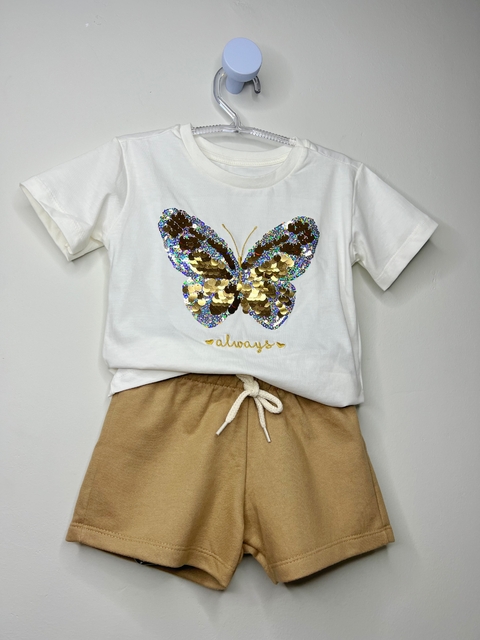 Conjunto borboleta paetê dourado