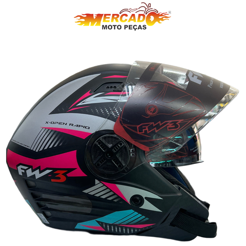 CAPACETE FW3 XOPEN RAPID PRETO ROSA & TIFANNY - comprar online