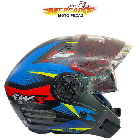 CAPACETE FW3 XOPEN RAPID PRETO AZUL AMARELO - comprar online