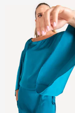 Image of Vestido Curto com Mangas Azul