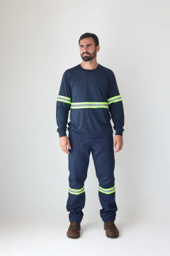 Calça Profissional Masculina Azul Marinho com Faixa Refletiva – Tamanhos Especiais