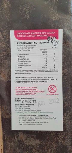 CHOCOLATE COBERTURA 65% CON AZÚCAR MASCABO 250 GR - comprar online