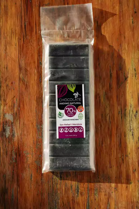CHOCOLATE COBERTURA 70% CACAO CON AZÚCAR MASCABO 250 GR
