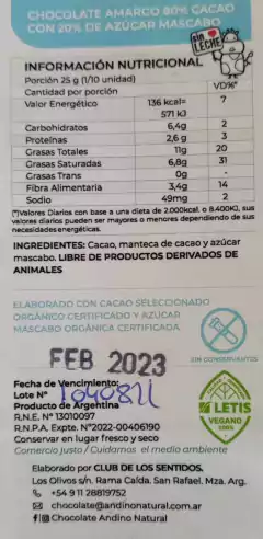 CHOCOLATE COBERTURA 80% CACAO CON AZÚCAR MASACBO 250 GR - comprar online